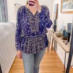 Free People Drop Waist Tunic Top Blue Paisley Floral S